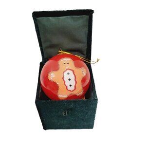 Hand-Painted Glass Gingerbread Man Ornament With Velvet Storage Box